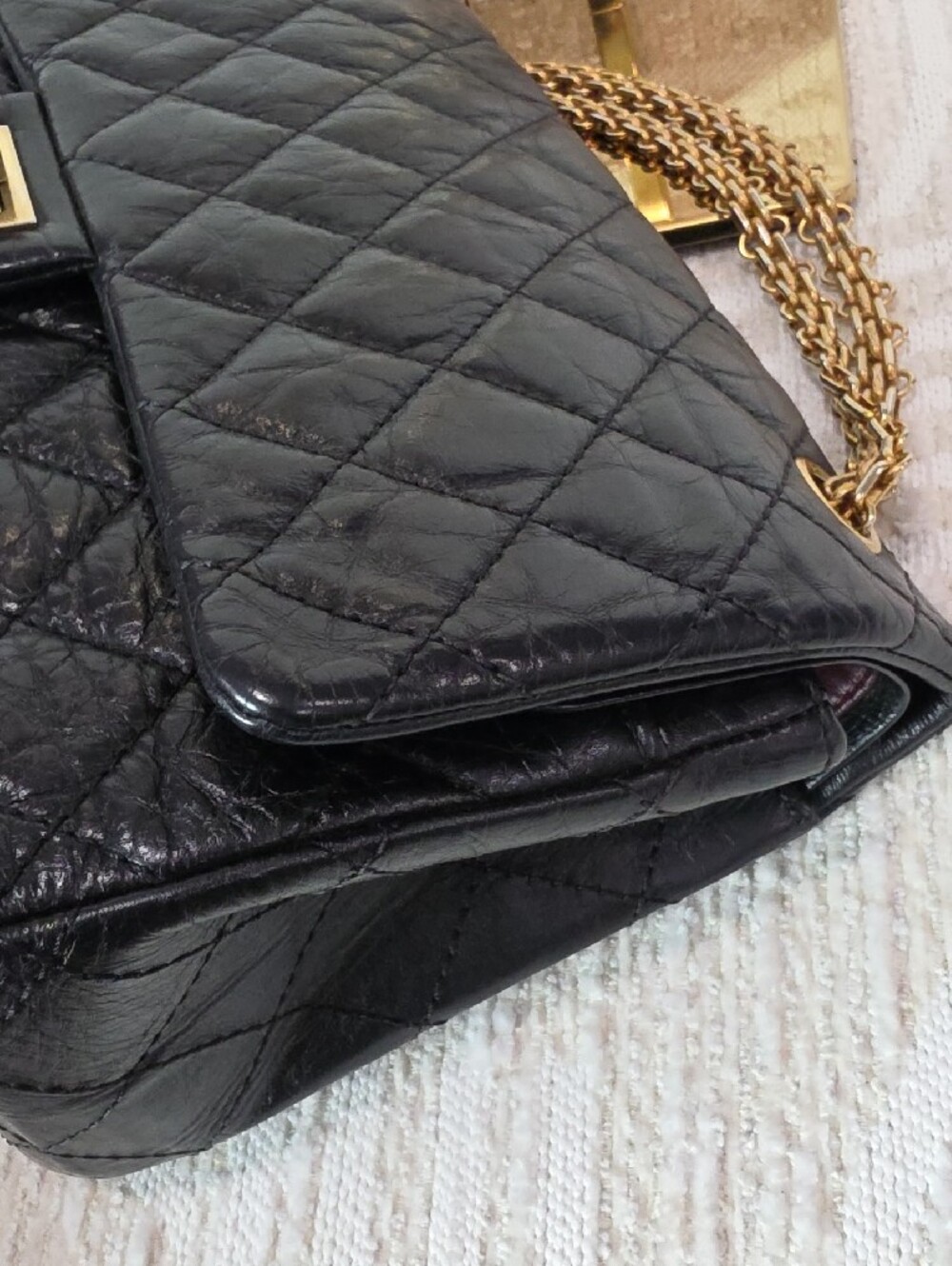 Chanel 2.55 Reissue Double Flap Black Crinkle Leather Shoulder Bag - Picture 8 of 15